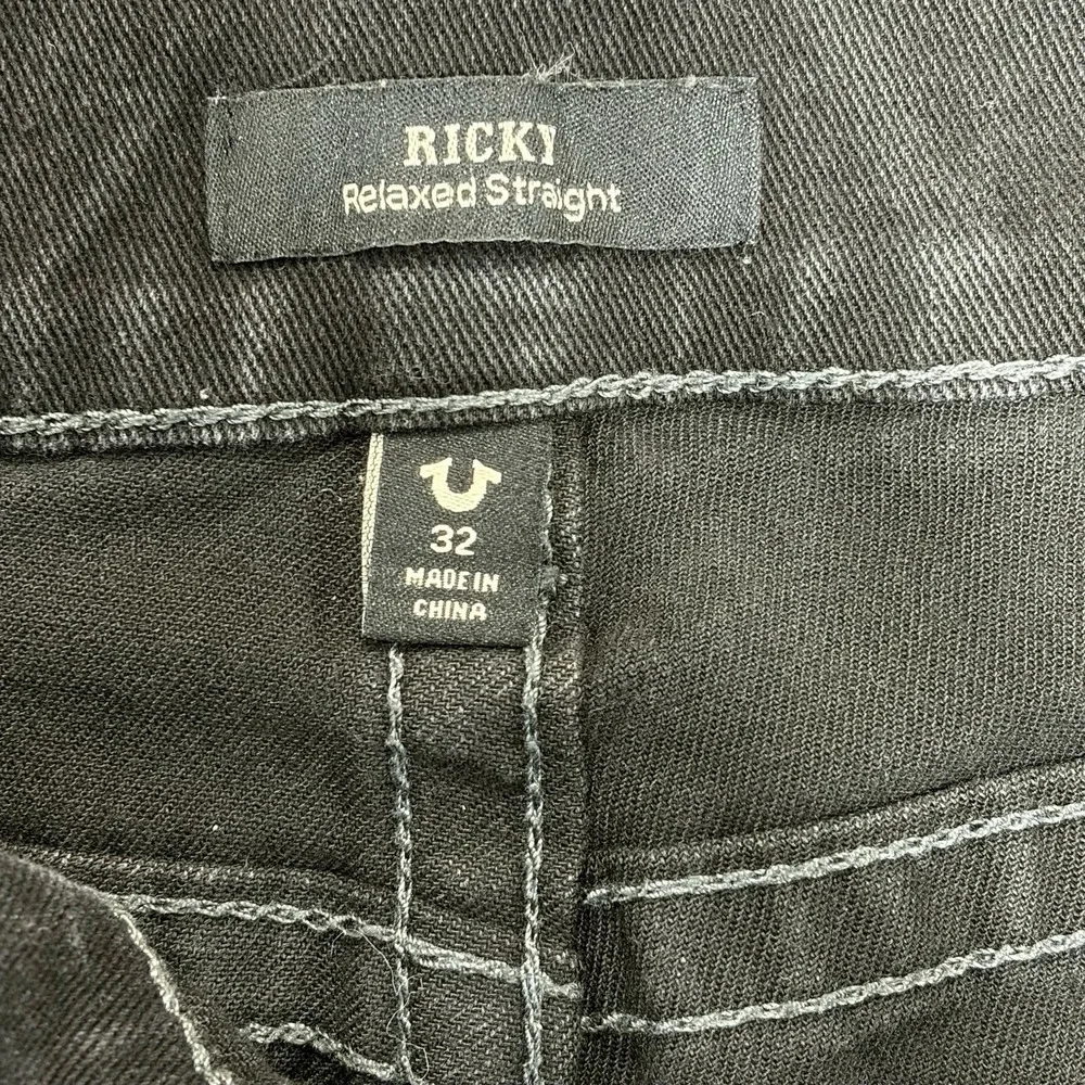 True Religion Ricky Relaxed Straight Jeans Mens 32x31 Black Dark Wash Denim